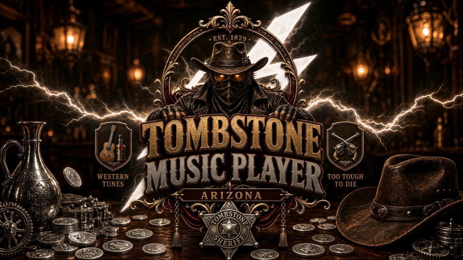 Tombstone Music Player, Arizona. Est. 1879.